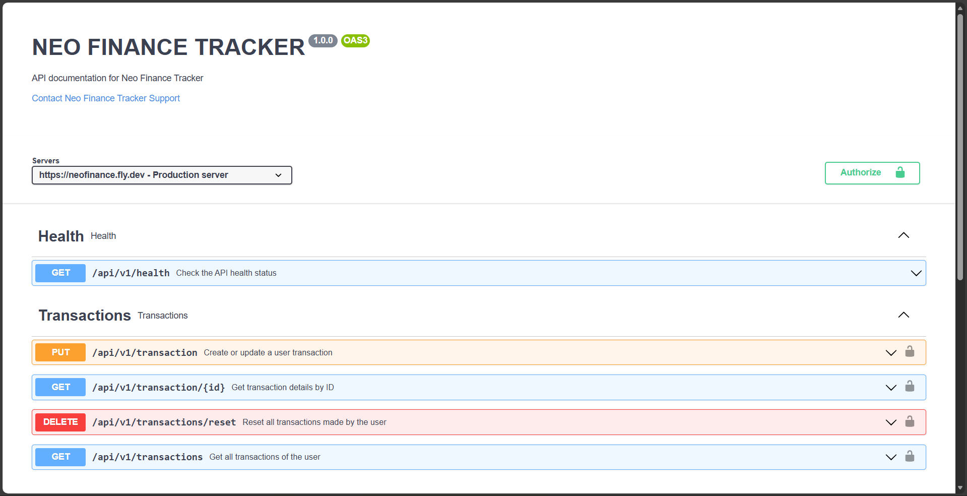 NeoFinance API docs preview