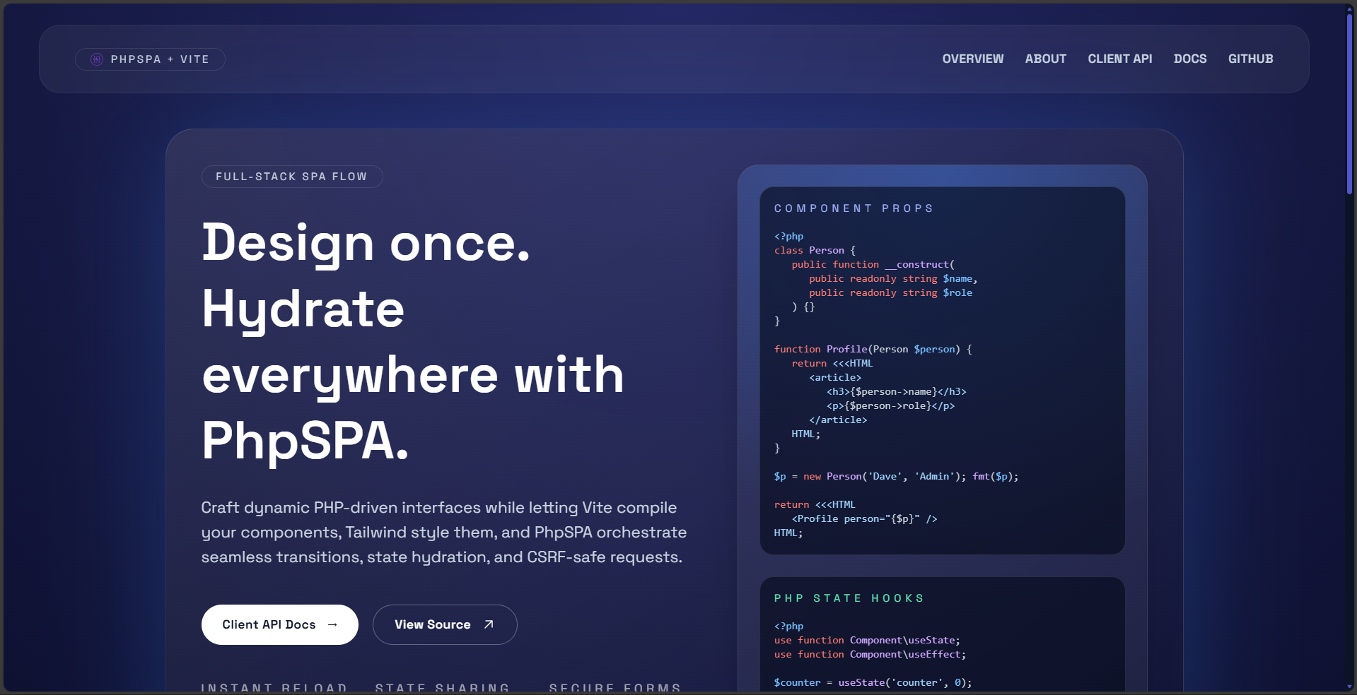 PhpSPA Client app preview